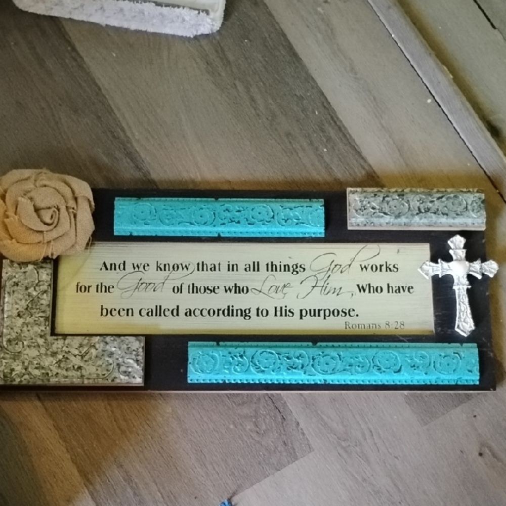 Inspirational Wall Plaque with Cross - Brown and Blue